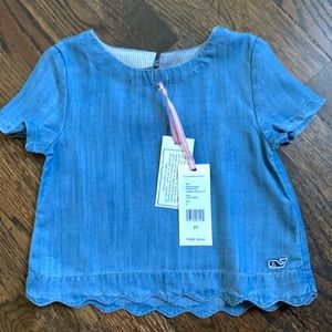 NWT chambray scalloped top